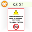 Знак «Захламленность рабочего места - причина травматизма», КЗ-21 (пленка, 300х400 мм)